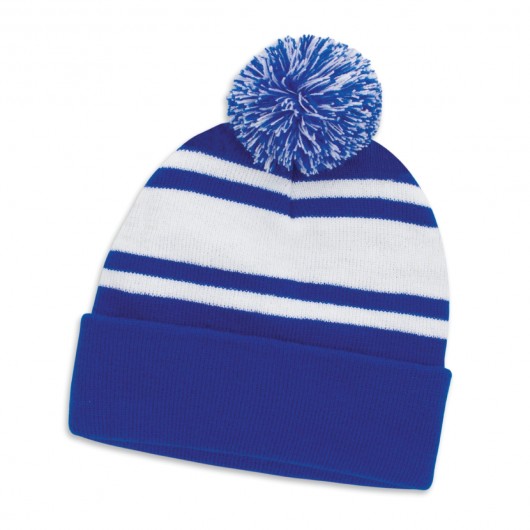 Striped Pom Pom Beanies Royal Blue